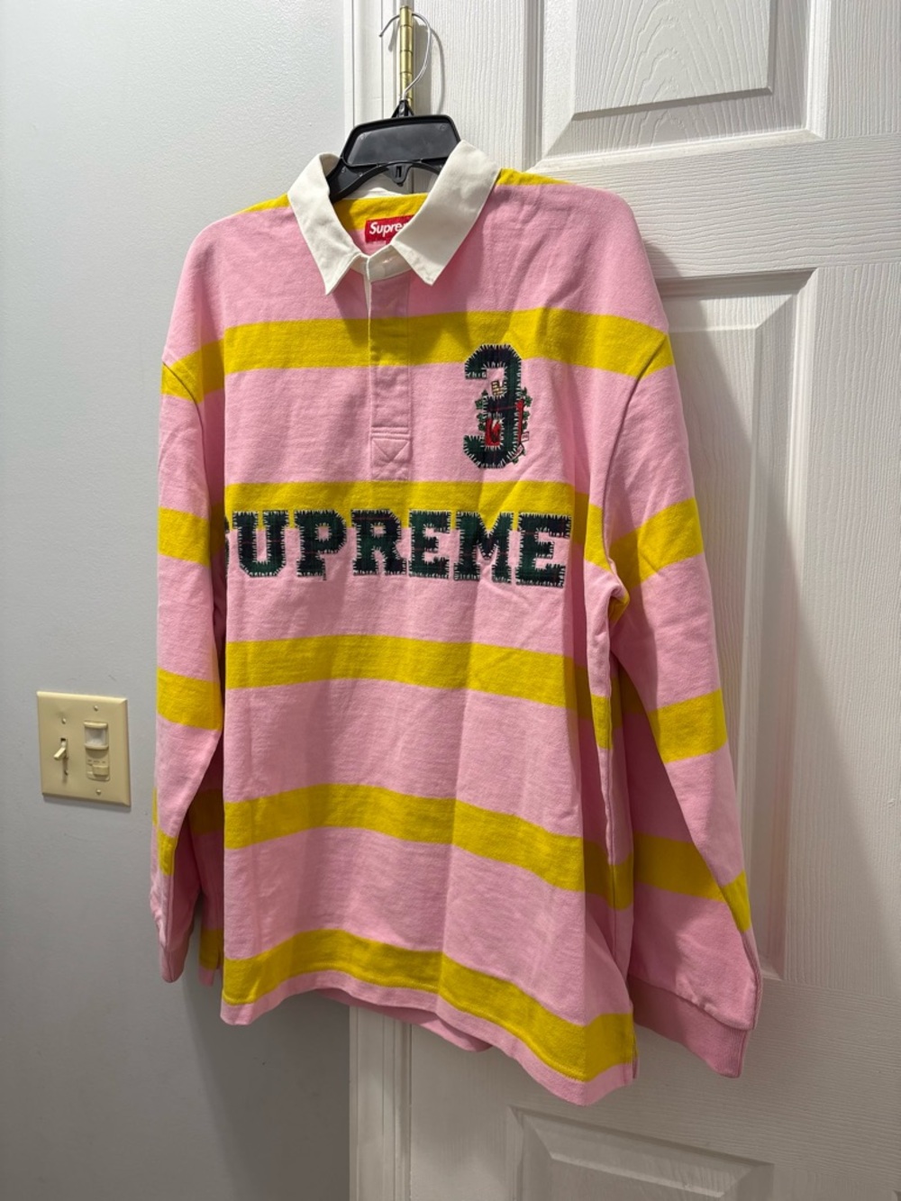 Supreme Pink & Yellow Striped Rugby Polo Mens Size XL NWOT
